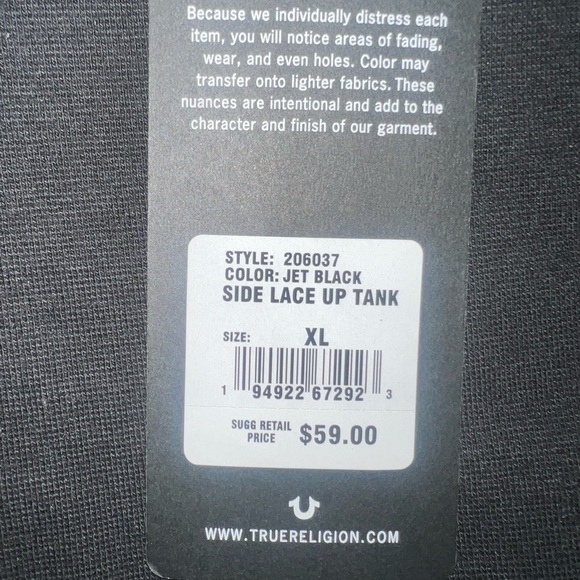 TRUE RELIGION Lace up the side tank. Size XL - Picture 6 of 6